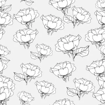 Seamless pattern with roses on grey. Vector illustration Stock Illustration