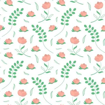 Seamless pattern with roses, leaves and twigs. Stock Illustration