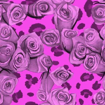 Seamless pattern roses with leopard skin Stockillustratie