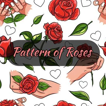 Seamless pattern with roses. Rose buds, roses in hands. Stock Illustration