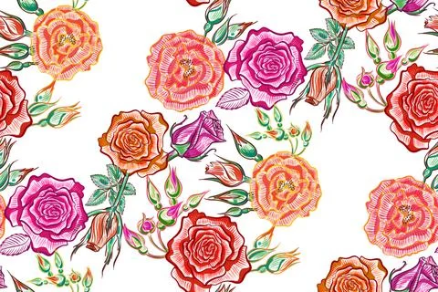 Seamless pattern. Roses on a white background. Stock Illustration