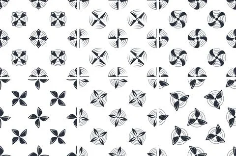 Seamless pattern with rotating propellers and wind turbines generating renewable Stock-Illustration