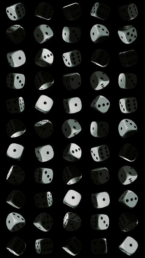 Seamless pattern of rotating white dice on black background, modern 3D gambling Stock Footage 336553228