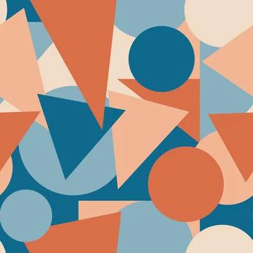 Seamless Pattern With Round And Triangular Shape In Blue And Brown Stock Illustration
