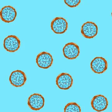 Seamless pattern round cake with blue frosting and brown swirls Illustrazione stock