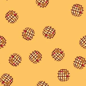 Seamless pattern round dessert cake topped with nuts and chocolate Illustrazione stock