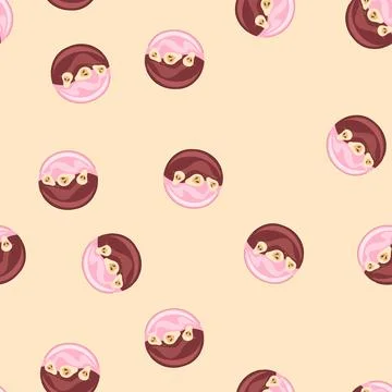 Seamless pattern round dessert with chocolate and pink glaze topping pears Stock Illustration
