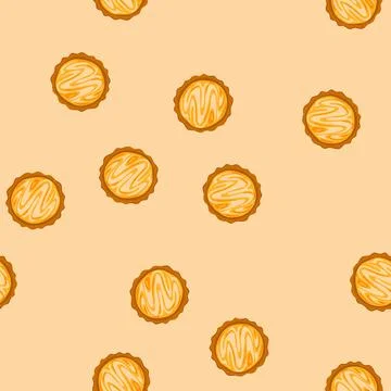 Seamless pattern round golden pie with swirled topping top view 스톡 일러스트