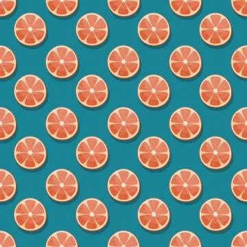 Seamless pattern with round grapefruit slices on blue background. Stock Illustration