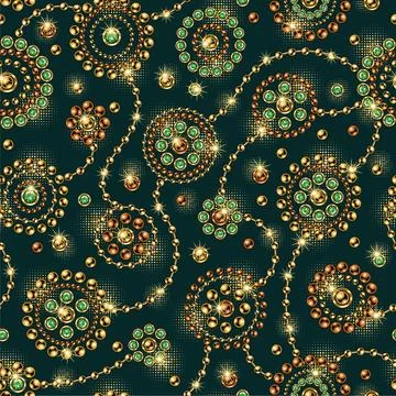 Seamless pattern with round jewelry elements in vintage style. Stock Illustration