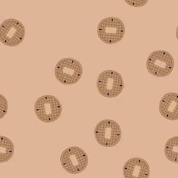 Seamless pattern round manhole cover accessing city street utilities 스톡 일러스트