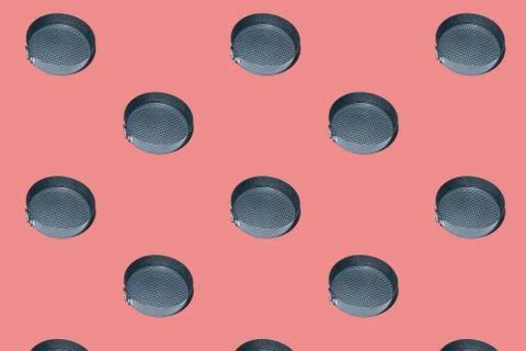 Seamless pattern of Round metal cake pan, tin for baking cakes and cookies. B Stock Photos