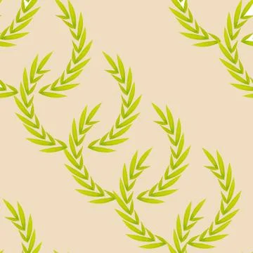 Seamless pattern of rounded shapes from green leaves in doodle style. イラスト素材