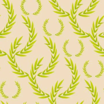 Seamless pattern of rounded shapes from green leaves in doodle style. イラスト素材