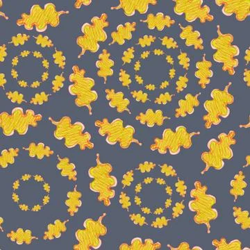 Seamless pattern of rounded shapes from green leaves in doodle style. イラスト素材