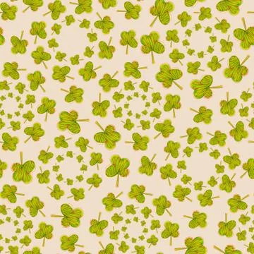 Seamless pattern of rounded shapes from green leaves in doodle style. Four-le Illustrazione stock