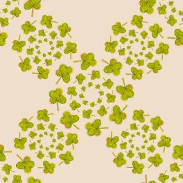 Seamless pattern of rounded shapes from green leaves in doodle style. Four-le イラスト素材