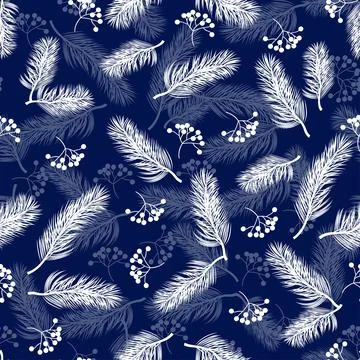 Seamless pattern with rowan and fir branches. Stock Illustration