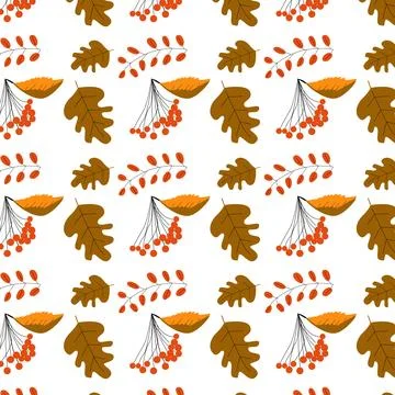Seamless pattern with rowan and oak leaves Stock Illustration