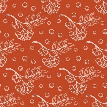 Seamless pattern with rowan twigs doodle sketch style Stock Illustration