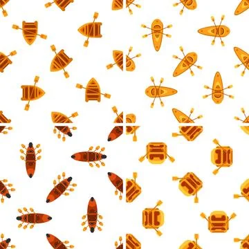 Seamless pattern with rowing boats, kayaks, canoes and paddles creating a 스톡 일러스트