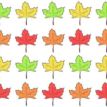 Seamless pattern with rows of cute maple leaves 스톡 일러스트
