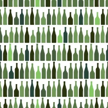 Seamless pattern of rows of multi-colored wine bottles, vector illustration Stock Illustration