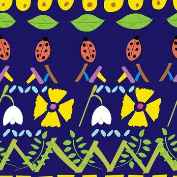 Seamless pattern with rows of natural elements Stock Illustration