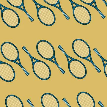 Seamless pattern with rows of Tennis rackets on yellow background. Repeat vec Stock Illustration