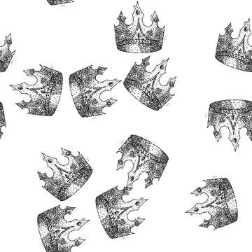 Seamless pattern royal crown king sketch hand drawn 스톡 일러스트