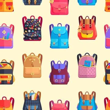 Seamless Pattern Rucksacks for Girls or Boy Vector Stock Illustration