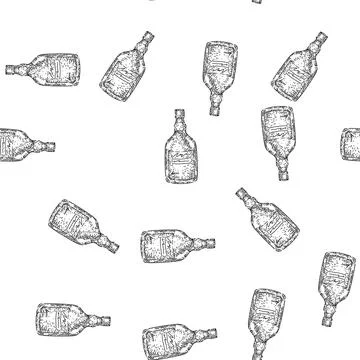 Seamless pattern rum bottle sketch hand drawn Stock Illustration