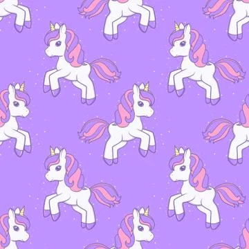 Seamless pattern with running cute Cartoon Unicorn. Vector illustration 스톡 일러스트