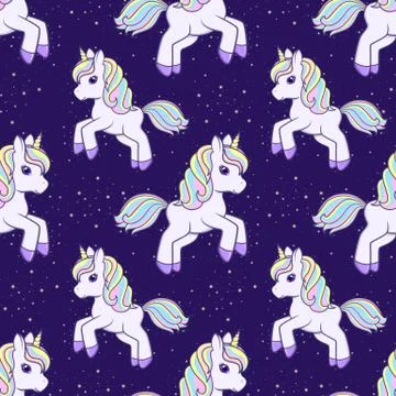 Seamless pattern with running cute Cartoon Unicorn. Vector illustration イラスト素材