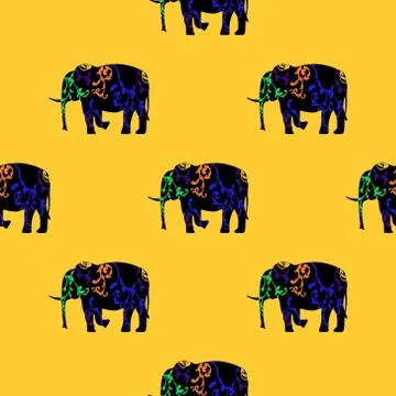 Seamless pattern of a running elephant. Stock Illustration
