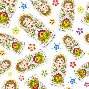 Seamless pattern with russian dolls Stock Illustration