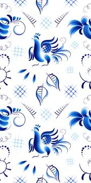 Seamless pattern in russian folk style Gzhel Stock Illustration