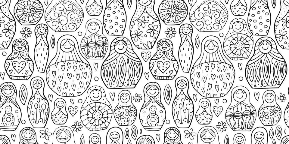 Seamless pattern with russian nesting dolls, Matryoshka Stock Illustration