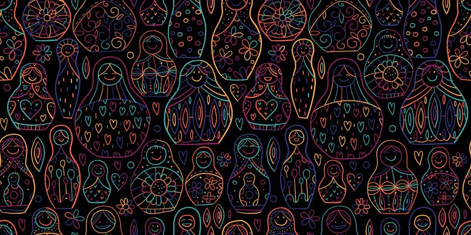 Seamless pattern with russian nesting dolls, Matryoshka Stock Illustration
