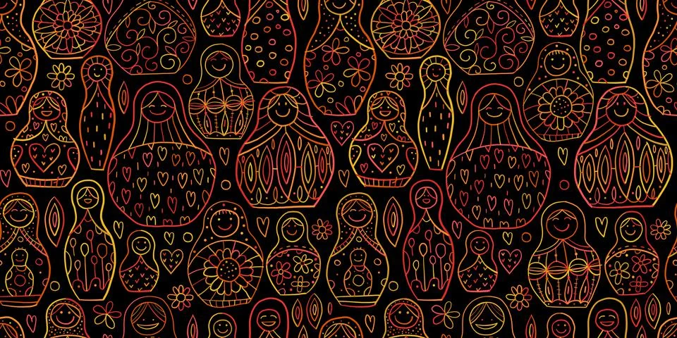 Seamless pattern with russian nesting dolls, Matryoshka Stock Illustration