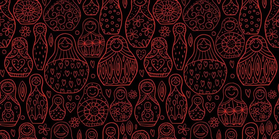 Seamless pattern with russian nesting dolls, Matryoshka Stock Illustration