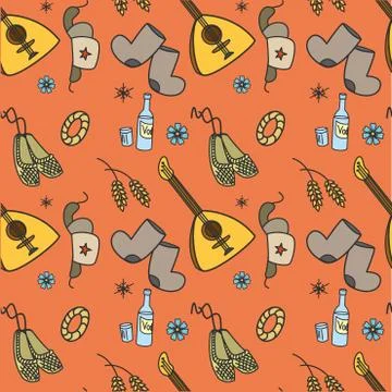 Seamless pattern with  Russian traditional elements Stock Illustration