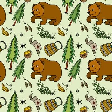 Seamless pattern with  Russian traditional elements Stock Illustration
