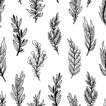 Seamless pattern rustic branch hand draw style. Floral drawing background. Stock Illustration