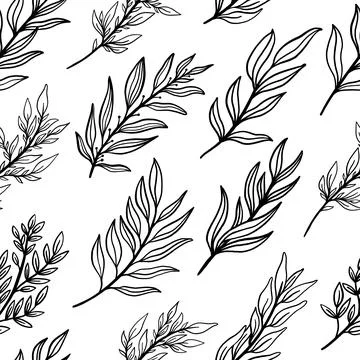 Seamless pattern rustic branch hand draw style. Floral drawing background. Stock Illustration