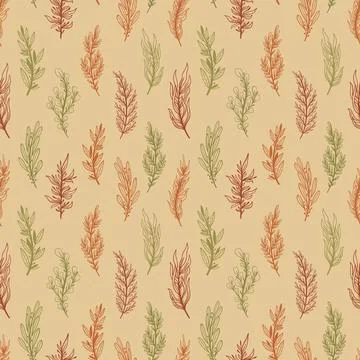 Seamless pattern rustic branch hand draw style. Floral drawing background. Stock Illustration