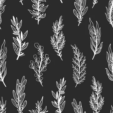 Seamless pattern rustic branch hand draw style. Floral drawing background. Stock Illustration