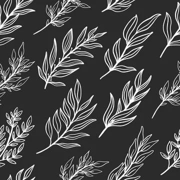 Seamless pattern rustic branch hand draw style. Floral drawing background. Stock Illustration