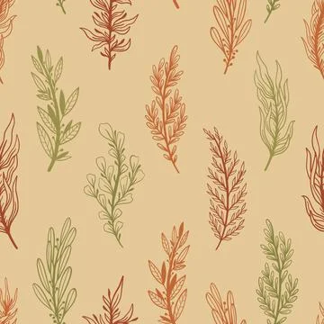 Seamless pattern rustic branch hand draw style. Floral drawing background. Stock Illustration