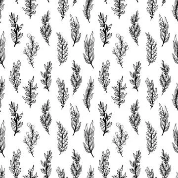 Seamless pattern rustic branch hand draw style. Floral drawing background. Stock Illustration